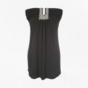 Y2K Calvin Klein Black Rhinestone Strapless Formal Cocktail Mini Dress Size 6